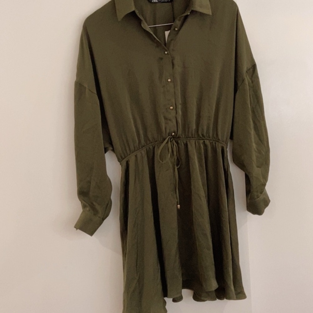 Zara Khaki Long Sleeve Dress